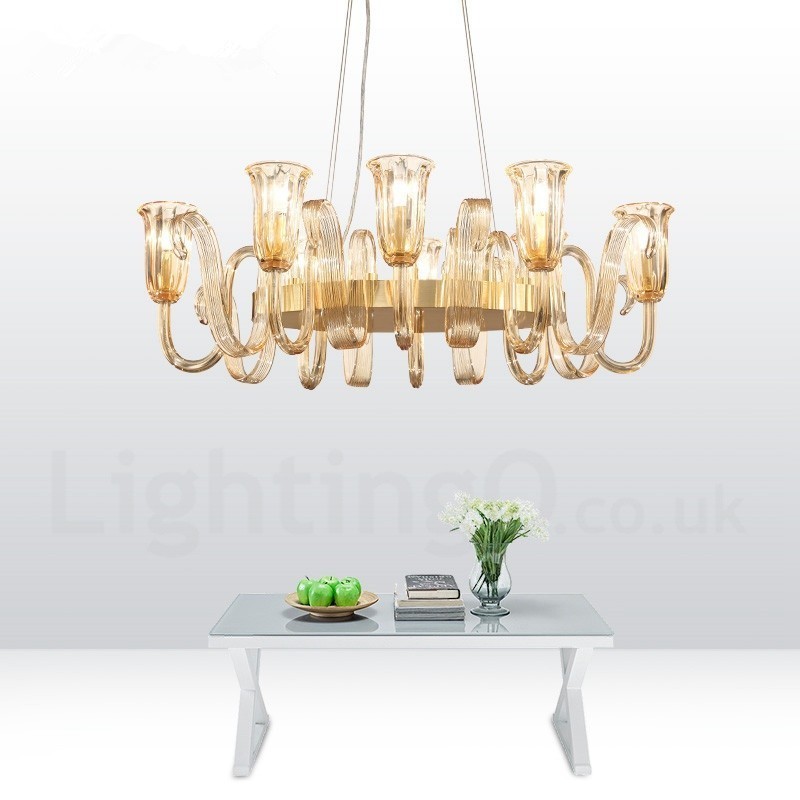 Lámpara colgante de aleación de aluminio de lujo, estilo rústico retro, de 8 luces, con pantalla de cristal