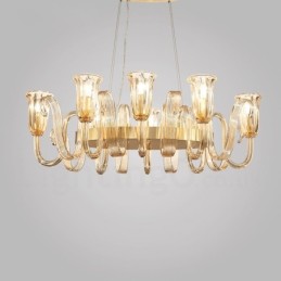 Lámpara colgante de aleación de aluminio de lujo, estilo rústico retro, de 8 luces, con pantalla de cristal