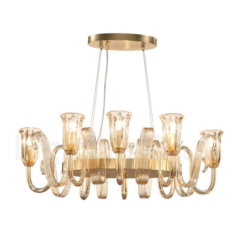 Lámpara colgante de aleación de aluminio de lujo, estilo rústico retro, de 8 luces, con pantalla de cristal