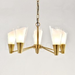 Lámpara colgante de latón rústico retro de 5 luces con pantalla de cristal