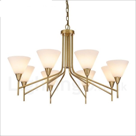 Lámpara colgante de latón rústico retro de 8 luces con pantalla de cristal Lámpara colgante de latón rústico retro de 8 luces con pantalla de cristal