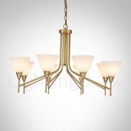 Lámpara colgante de latón rústico retro de 8 luces con pantalla de cristal