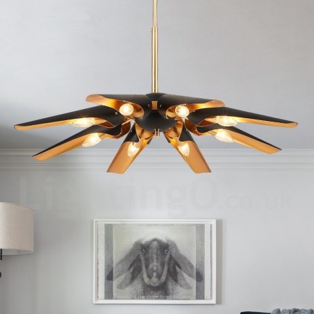 Lámpara colgante de aleación de aluminio de lujo, estilo rústico retro, de 8 luces, con pantalla de aleación de aluminio.