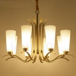 Lámpara colgante de latón rústico retro de 8 luces con pantalla de cristal