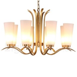 Lámpara colgante de latón rústico retro de 8 luces con pantalla de cristal