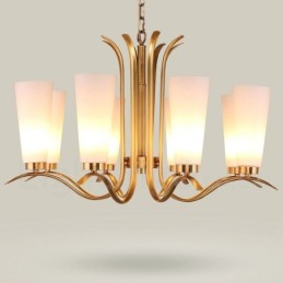 Lámpara colgante de latón rústico retro de 8 luces con pantalla de cristal