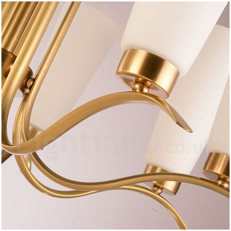 Lámpara colgante de latón rústico retro de 8 luces con pantalla de cristal