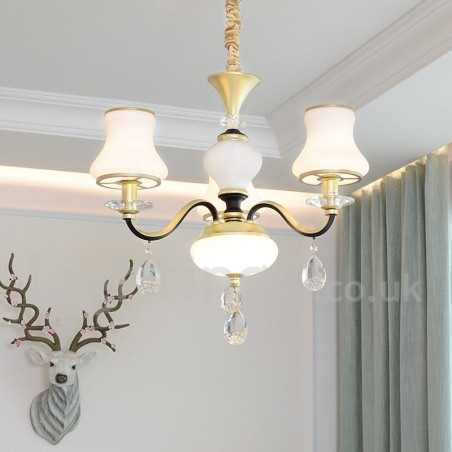 Lámpara colgante de cristal de lujo rústica retro de 3 luces con pantalla de cristal Lámpara colgante de cristal de lujo rústica retro de 3 luces con pantalla de cristal