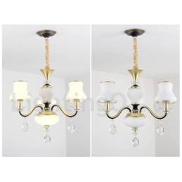Lámpara colgante de cristal de lujo rústica retro de 3 luces con pantalla de cristal