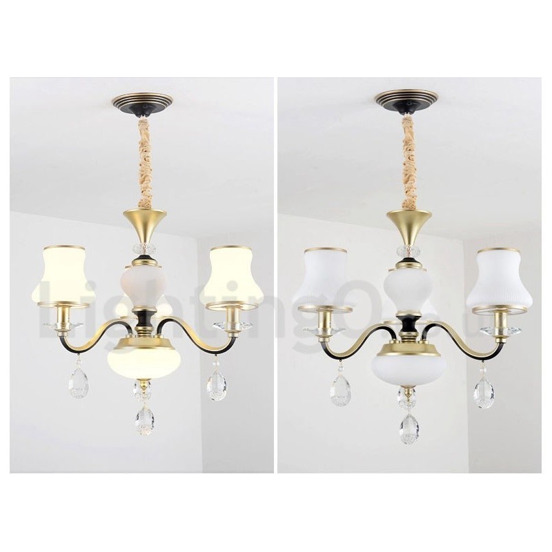 Lámpara colgante de cristal de lujo rústica retro de 3 luces con pantalla de cristal