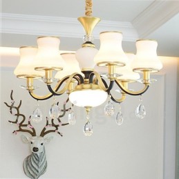 Lámpara colgante de cristal rústica retro de lujo de 6 luces con pantalla de cristal