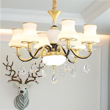 Lámpara colgante de cristal rústica retro de lujo de 6 luces con pantalla de cristal Lámpara colgante de cristal rústica retro de lujo de 6 luces con pantalla de cristal