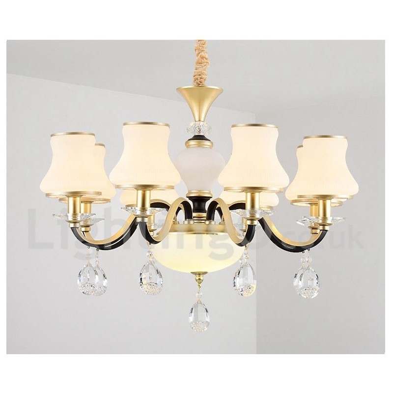 Lámpara colgante de cristal rústica retro de lujo de 6 luces con pantalla de cristal