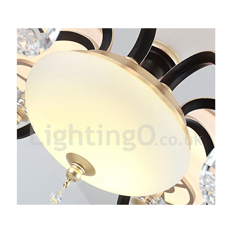 Lámpara colgante de cristal rústica retro de lujo de 6 luces con pantalla de cristal