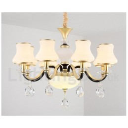 Lámpara colgante de cristal rústica retro de lujo de 8 luces con pantalla de cristal