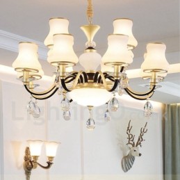 Lámpara colgante de cristal rústica retro de lujo de 12 luces con pantalla de cristal