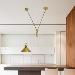 Lámpara colgante de techo de latón con diseño nórdico contemporáneo moderno de cobre puro y con subida y bajada.