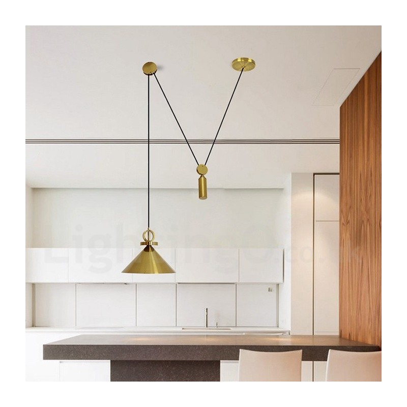 Lámpara colgante de techo de latón con diseño nórdico contemporáneo moderno de cobre puro y con subida y bajada.