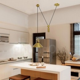 Lámpara colgante de techo de latón con diseño nórdico contemporáneo moderno de cobre puro y con subida y bajada.