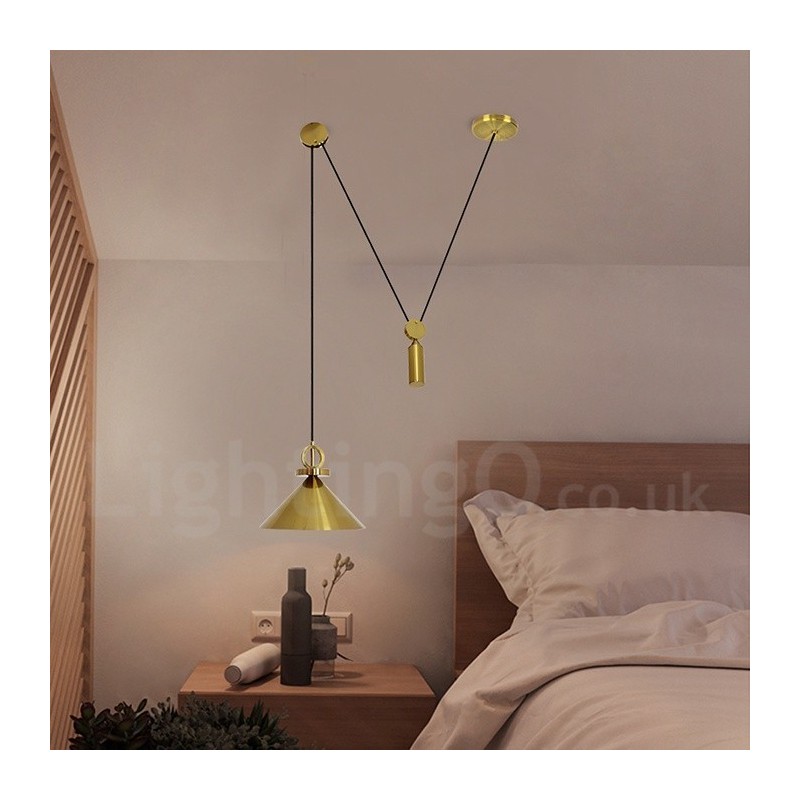 Lámpara colgante de techo de latón con diseño nórdico contemporáneo moderno de cobre puro y con subida y bajada.