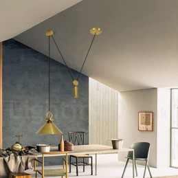 Lámpara colgante de techo de latón con diseño nórdico contemporáneo moderno de cobre puro y con subida y bajada.