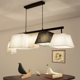 Lámpara colgante moderna contemporánea de acero de 5 luces con pantalla de tela