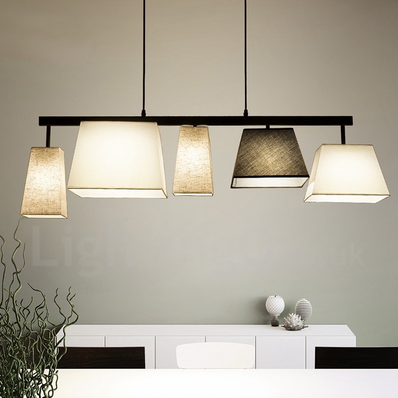 Lámpara colgante moderna contemporánea de acero de 5 luces con pantalla de tela