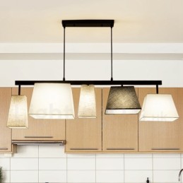 Lámpara colgante moderna contemporánea de acero de 5 luces con pantalla de tela