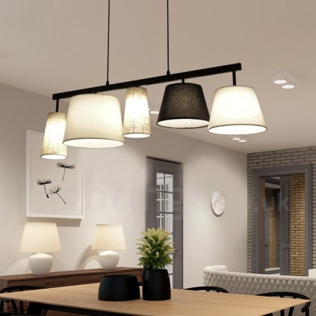 Lámpara colgante moderna contemporánea de acero de 5 luces con pantalla de tela Lámpara colgante moderna contemporánea de acero de 5 luces con pantalla de tela
