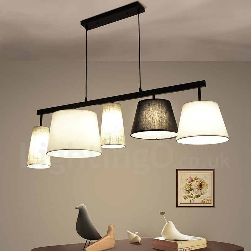 Lámpara colgante moderna contemporánea de acero de 5 luces con pantalla de tela