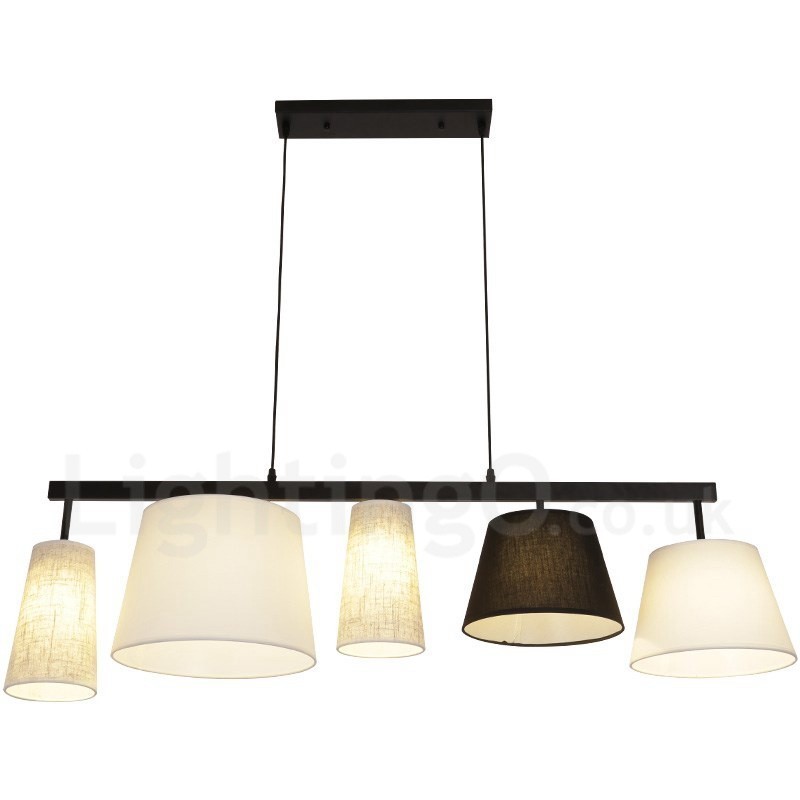 Lámpara colgante moderna contemporánea de acero de 5 luces con pantalla de tela
