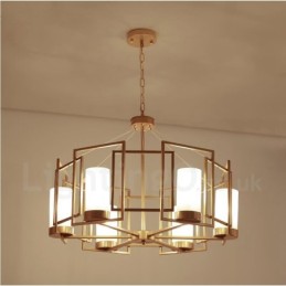 Lámpara colgante moderna contemporánea de latón de 6 luces con pantalla de vidrio