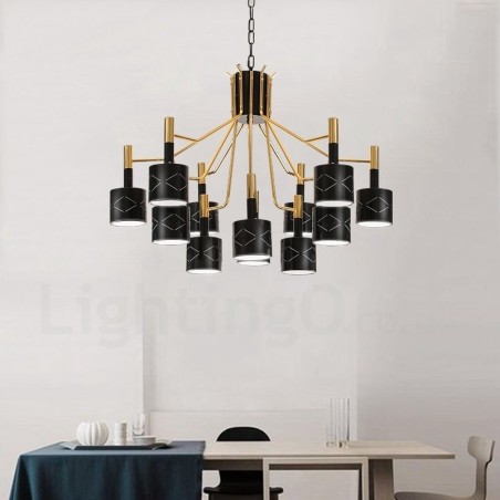 Lámpara de araña moderna contemporánea de acero de 12 luces con pantalla de acero Lámpara de araña moderna contemporánea de acero de 12 luces con pantalla de acero