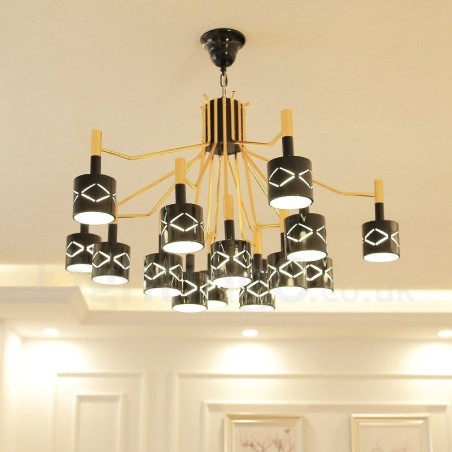 Lámpara de araña moderna contemporánea de acero de 15 luces con pantalla de acero Lámpara de araña moderna contemporánea de acero de 15 luces con pantalla de acero