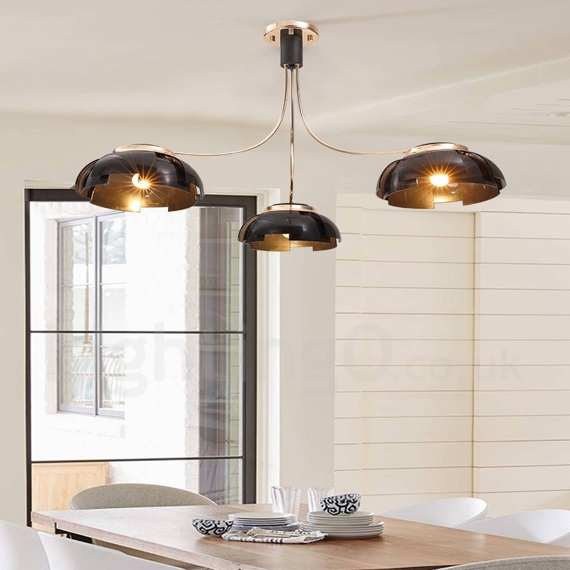 Lámpara de araña moderna contemporánea de acero de 3 luces con pantalla acrílica