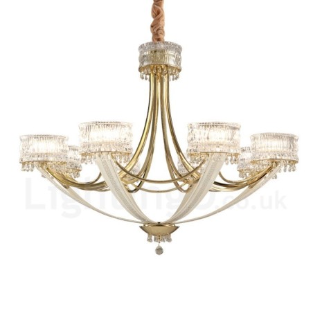 Lámpara de araña moderna contemporánea de acero de 8 luces con pantalla de cristal Lámpara de araña moderna contemporánea de acero de 8 luces con pantalla de cristal