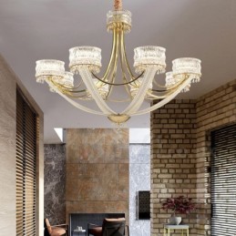 Lámpara de araña moderna contemporánea de acero de 8 luces con pantalla de cristal