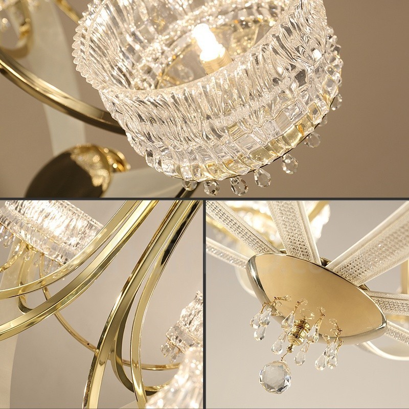 Lámpara de araña moderna contemporánea de acero de 8 luces con pantalla de cristal