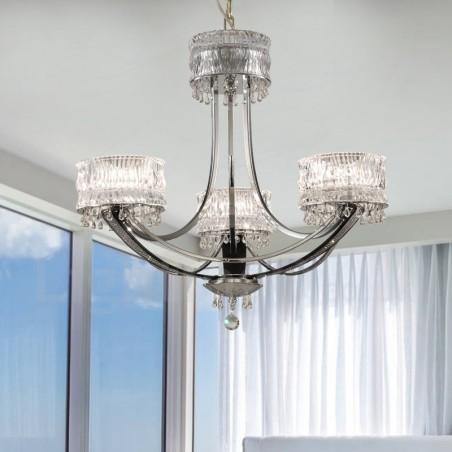 Lámpara de araña moderna contemporánea de acero de 3 luces con pantalla de cristal Lámpara de araña moderna contemporánea de acero de 3 luces con pantalla de cristal