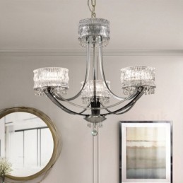 Lámpara de araña moderna contemporánea de acero de 3 luces con pantalla de cristal