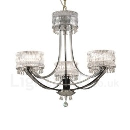 Lámpara de araña moderna contemporánea de acero de 3 luces con pantalla de cristal