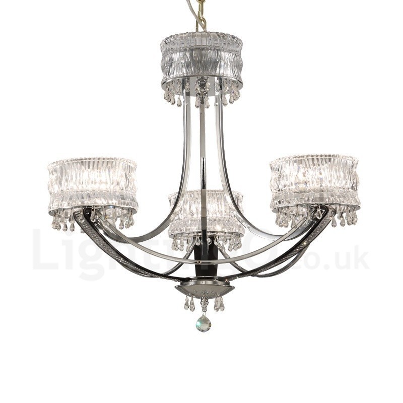 Lámpara de araña moderna contemporánea de acero de 3 luces con pantalla de cristal