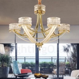 Lámpara de araña moderna contemporánea de acero de 6 luces con pantalla de cristal