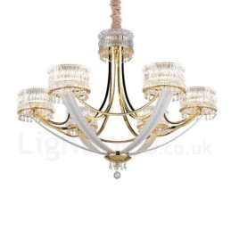 Lámpara de araña moderna contemporánea de acero de 6 luces con pantalla de cristal