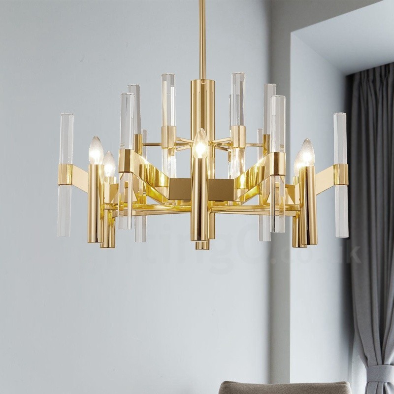 Lámpara de araña moderna y contemporánea de metal de 8 luces con pantalla de cristal
