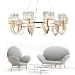 Lámpara colgante moderna contemporánea de acero de 10 luces con pantalla de cristal