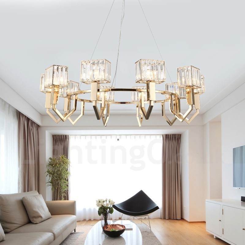 Lámpara colgante moderna contemporánea de acero de 10 luces con pantalla de cristal