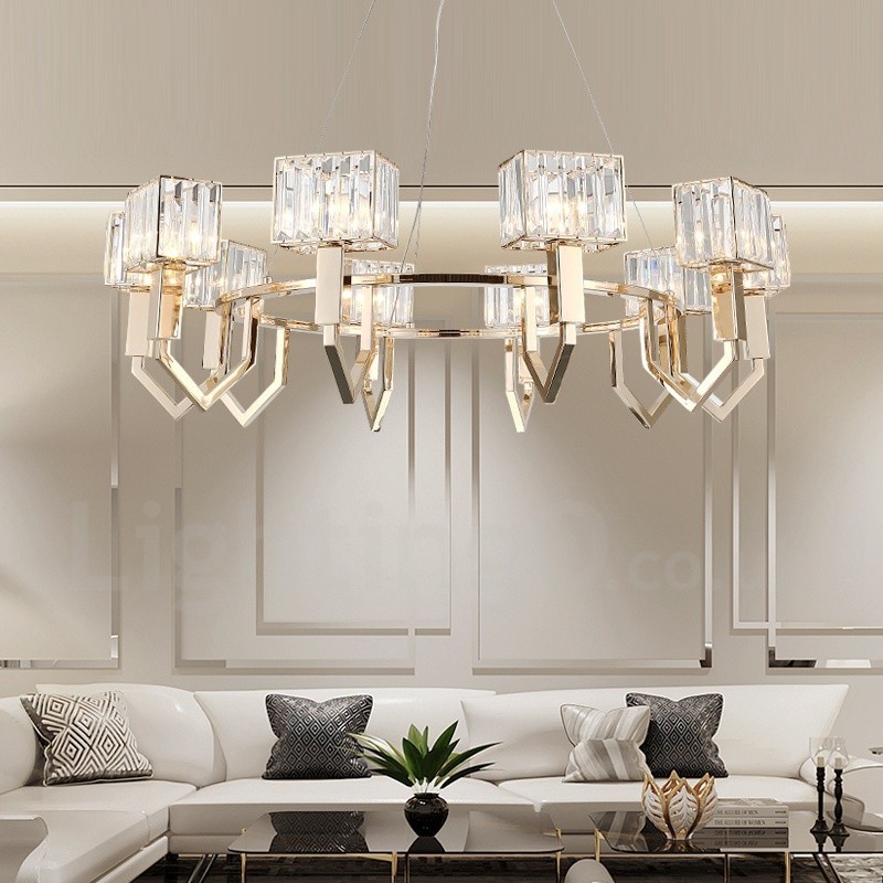 Lámpara colgante moderna contemporánea de acero de 10 luces con pantalla de cristal
