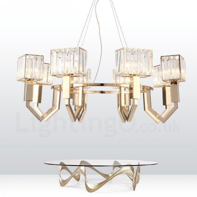 Lámpara colgante moderna contemporánea de acero de 8 luces con pantalla de cristal