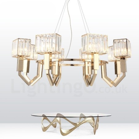 Lámpara colgante moderna contemporánea de acero de 8 luces con pantalla de cristal Lámpara colgante moderna contemporánea de acero de 8 luces con pantalla de cristal